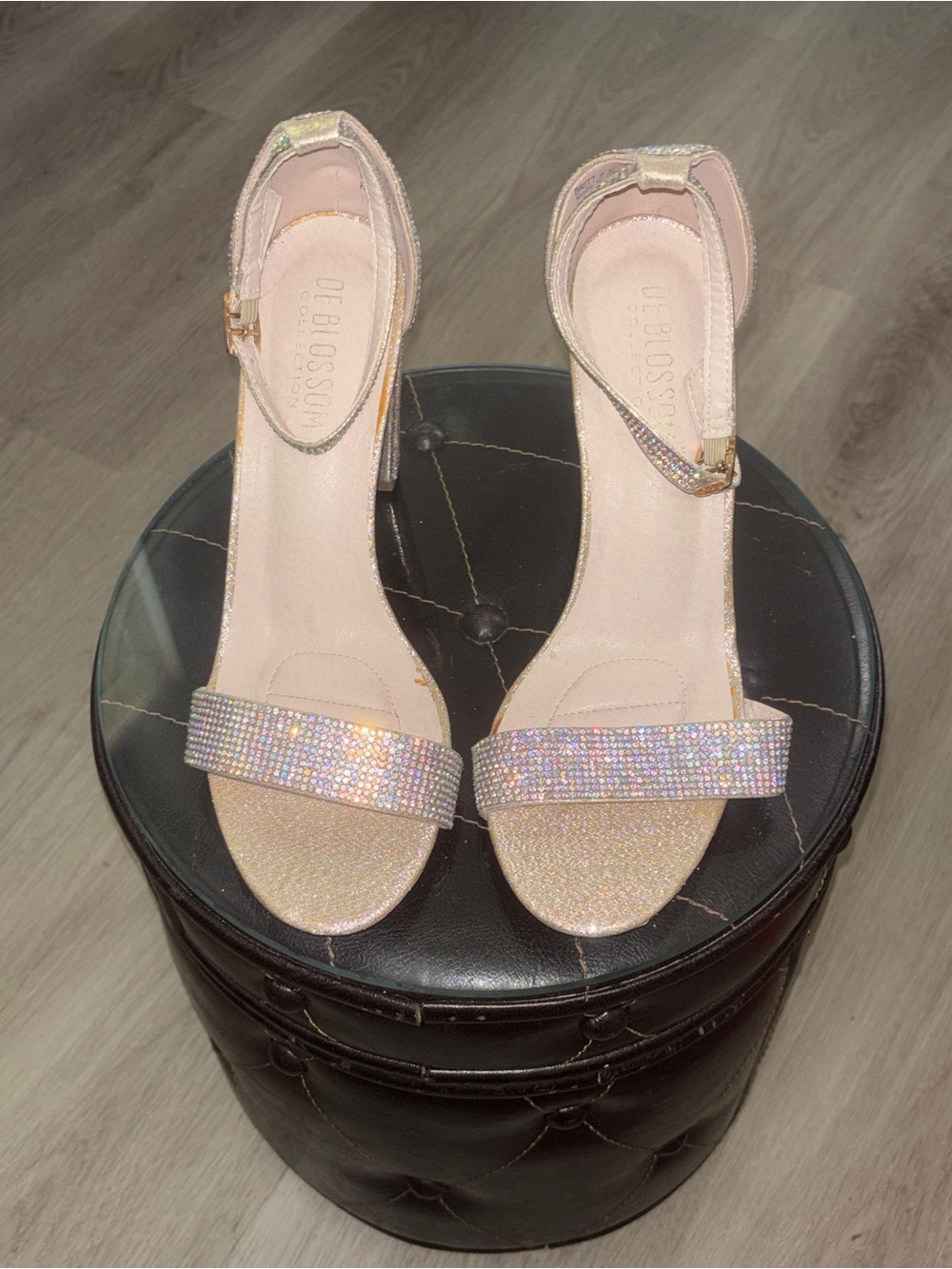 De Blossom Collection Pink Glitter Rhinestone Ankle-Strap Heels